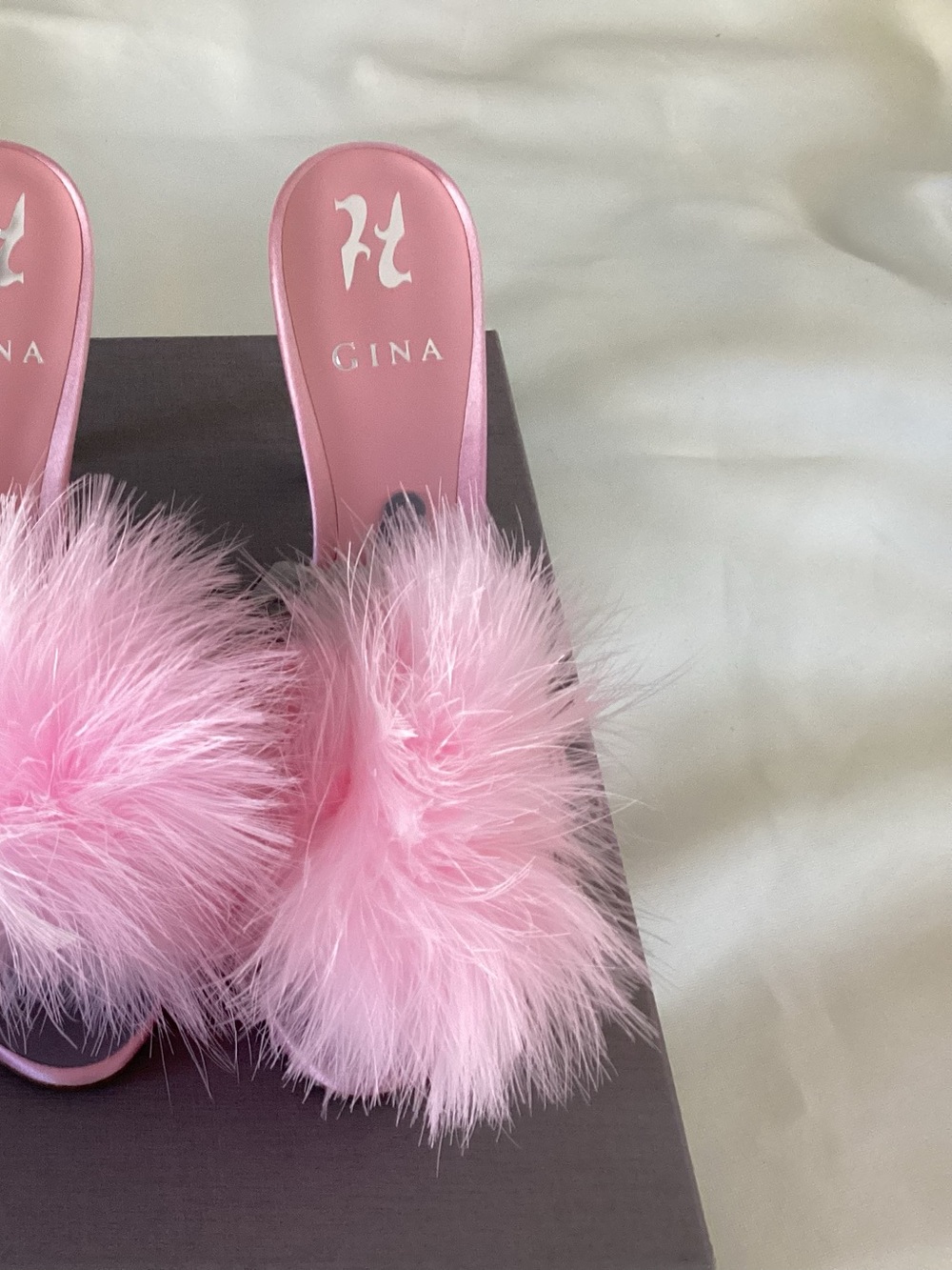 Gina Baby Pink Satin Slide Sandals with Crystal Heels